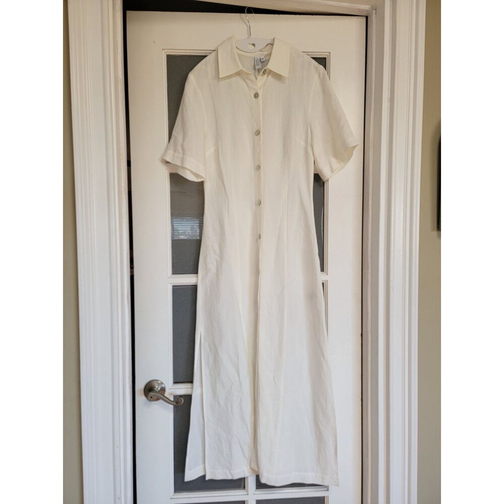 & Other Stories Linen Blend Button Front Maxi Shirt Dress Ivory Size 2